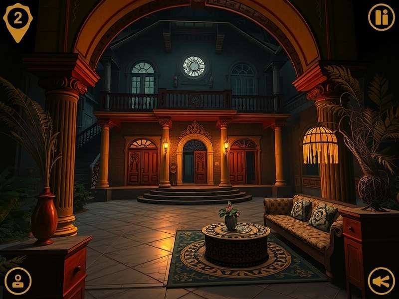 Eerie Passages gameplay screenshot showing haunted Indian mansion
